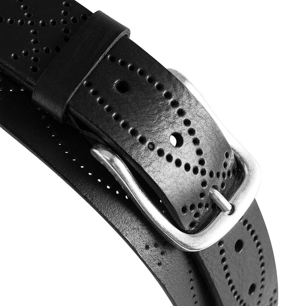 Leather belt with a beautiful western pattern / 15840 - Black (Nero)