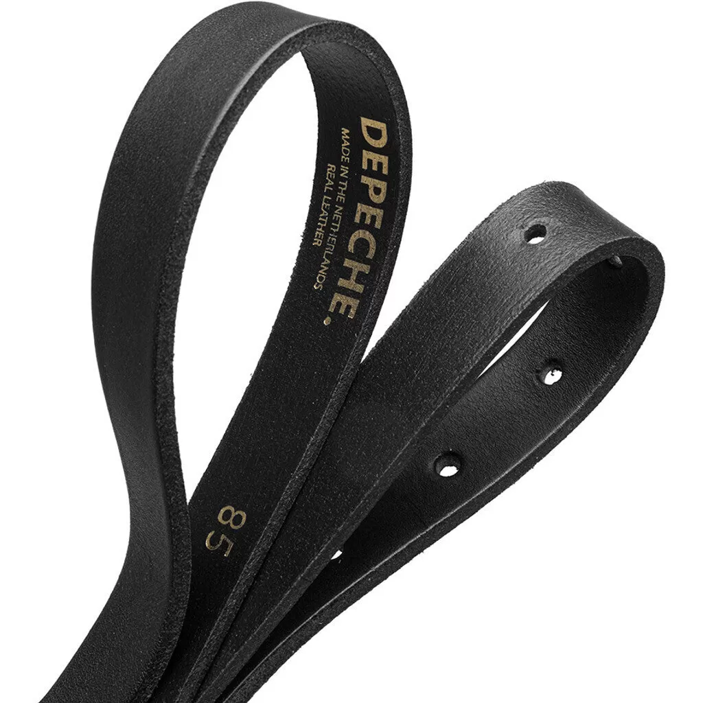 Leather belt with beautiful buckle / 15656 - Black / Gold