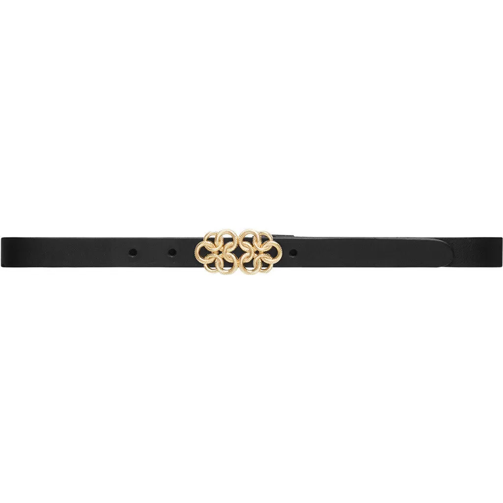 Leather belt with beautiful buckle / 15656 - Black / Gold