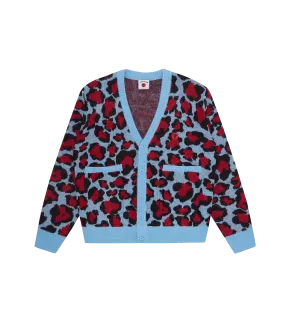 LEOPARD PRINT KNITTED CARDIGAN - RED/BLUE