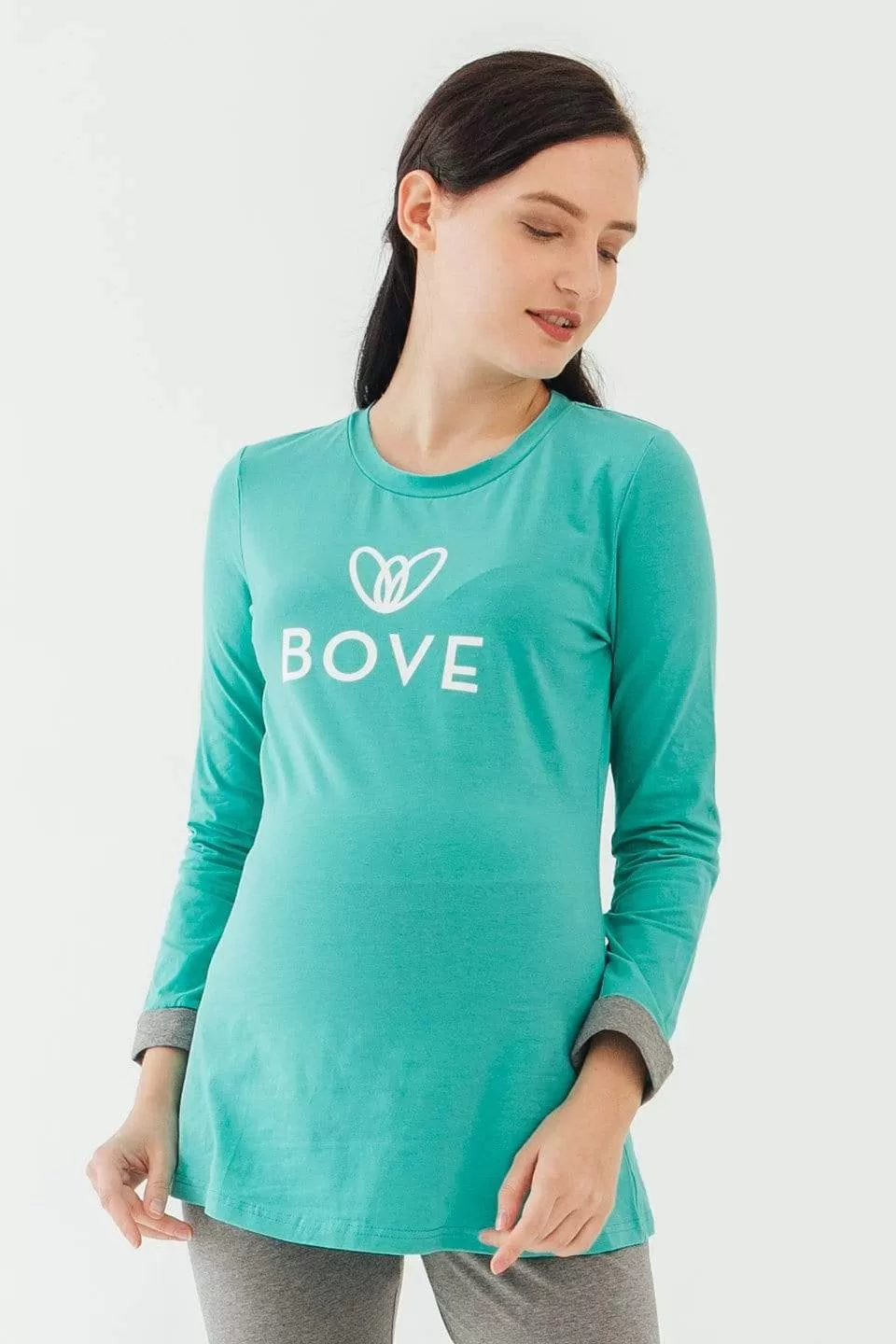 Long Sleeve Chiara Round Neck Mozzie Maternity Top Ceramic