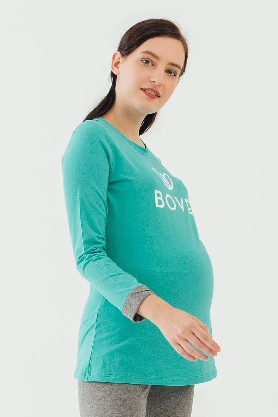 Long Sleeve Chiara Round Neck Mozzie Maternity Top Ceramic