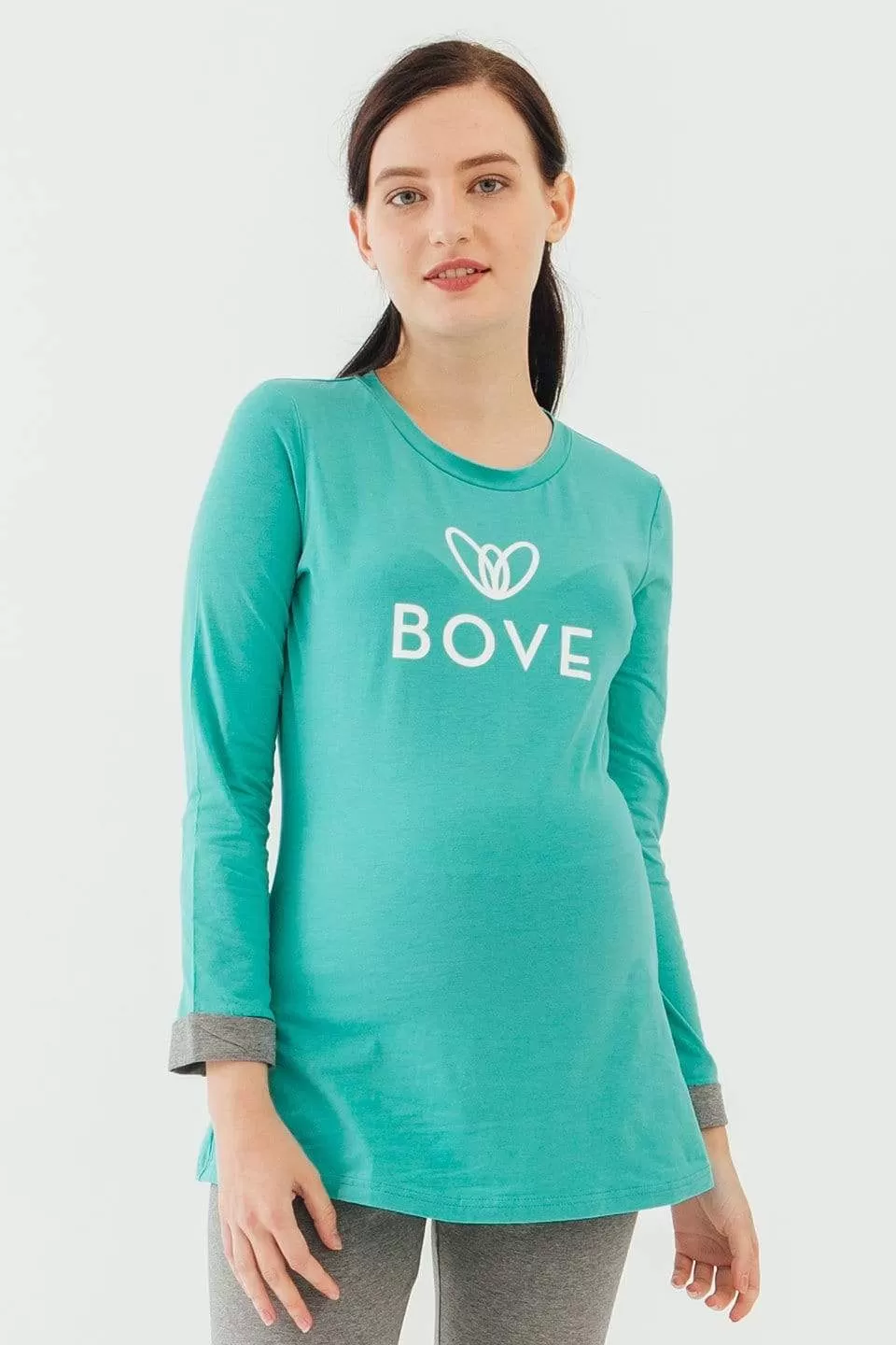 Long Sleeve Chiara Round Neck Mozzie Maternity Top Ceramic