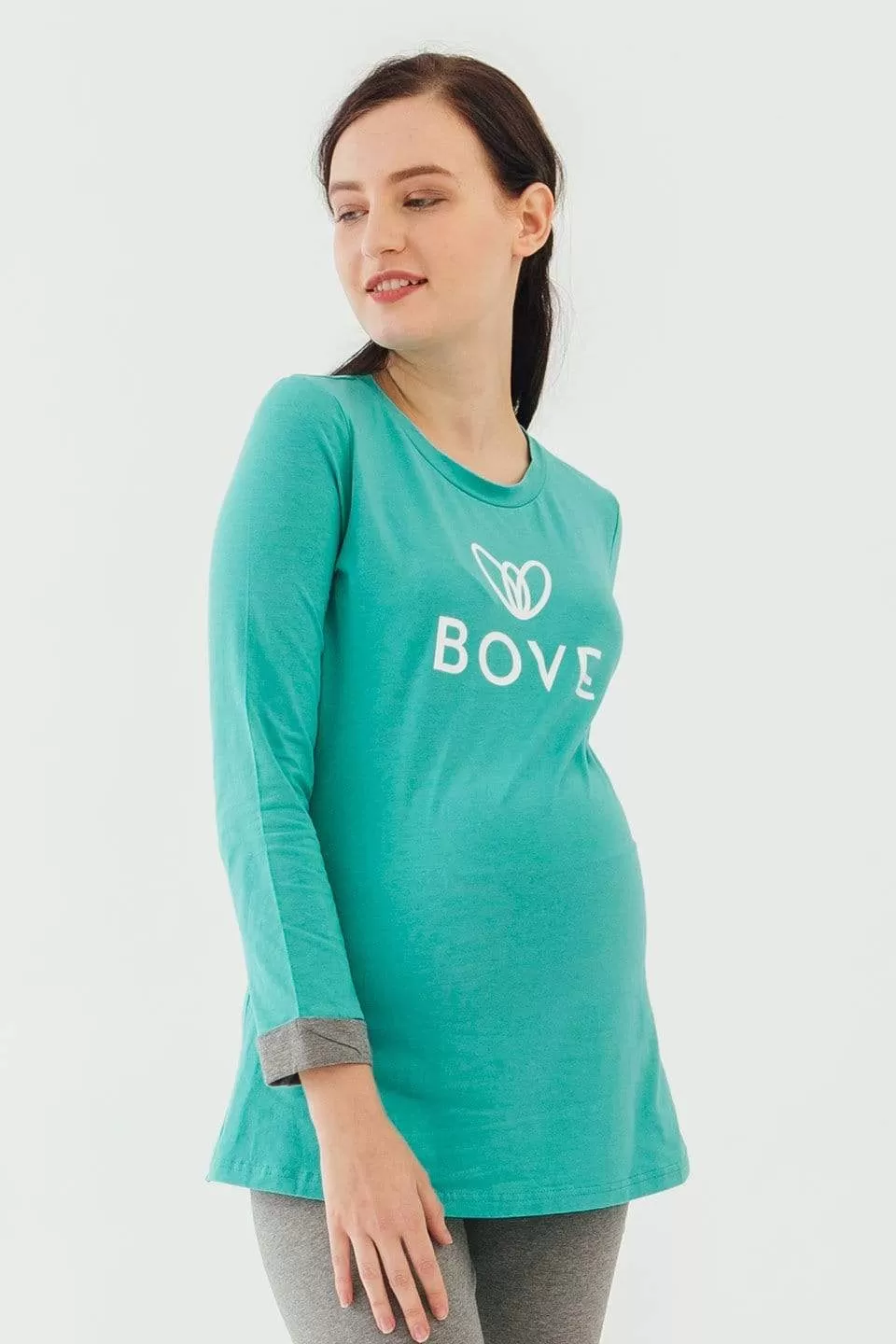 Long Sleeve Chiara Round Neck Mozzie Maternity Top Ceramic