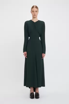 Long Sleeve Draped Midi Dress In Seaweed