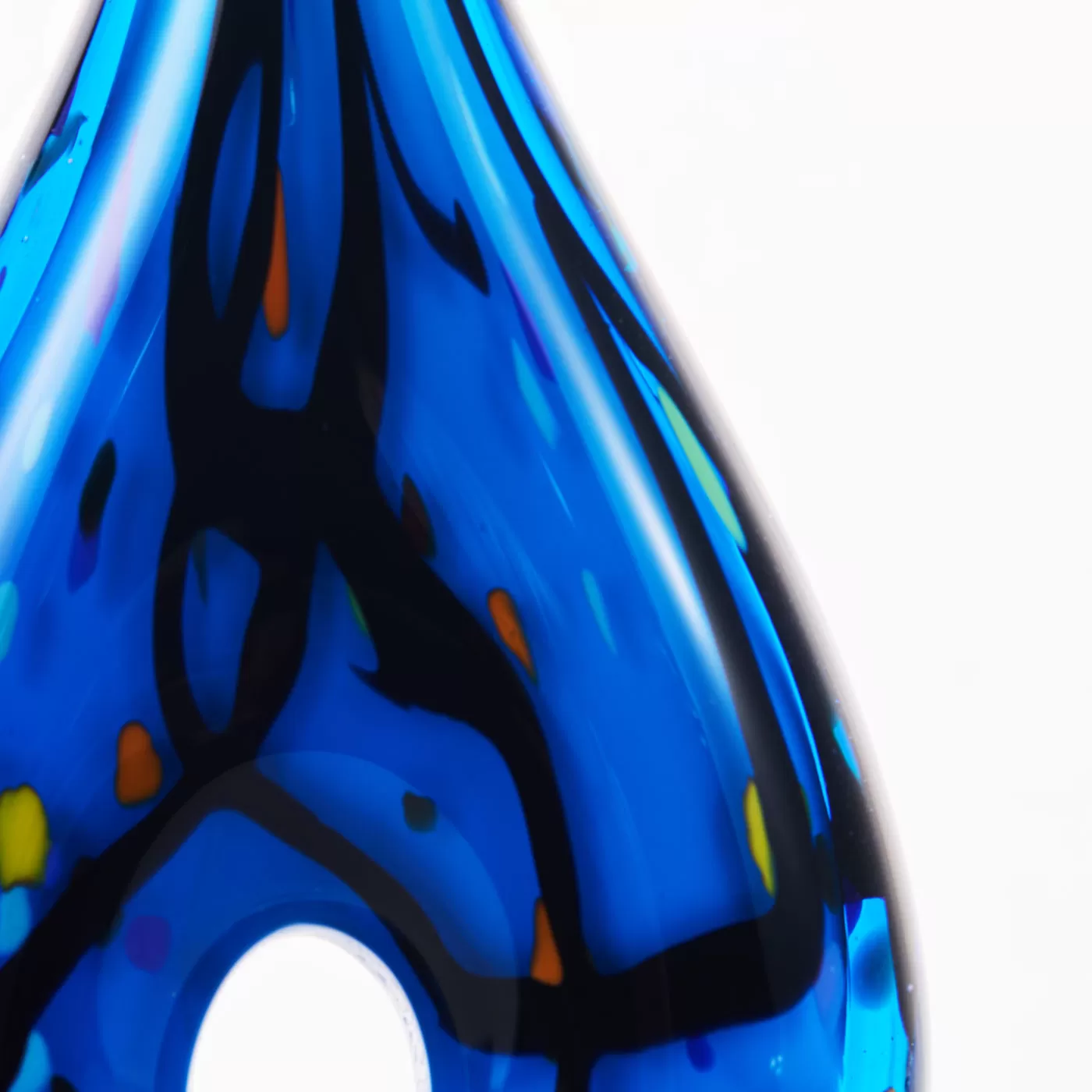 Luxury Lane Hand Blown Abstract Hollow Blue Tear Drop Sommerso Art Glass Sculpture 8.5 inch tall