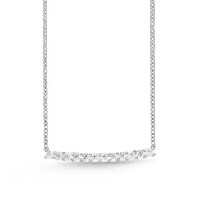 Memoire 18k White Gold Slight Curve Diamond Bar Necklace