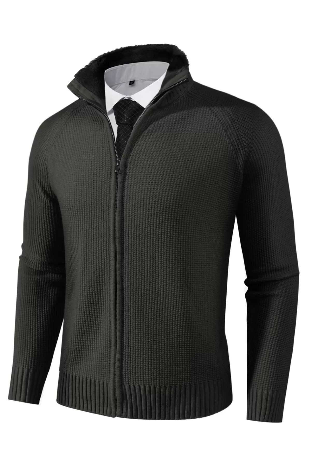 Mens Full Zip Cardigan Sweater Slim Fit Stand Collar Zip Up Sweaters