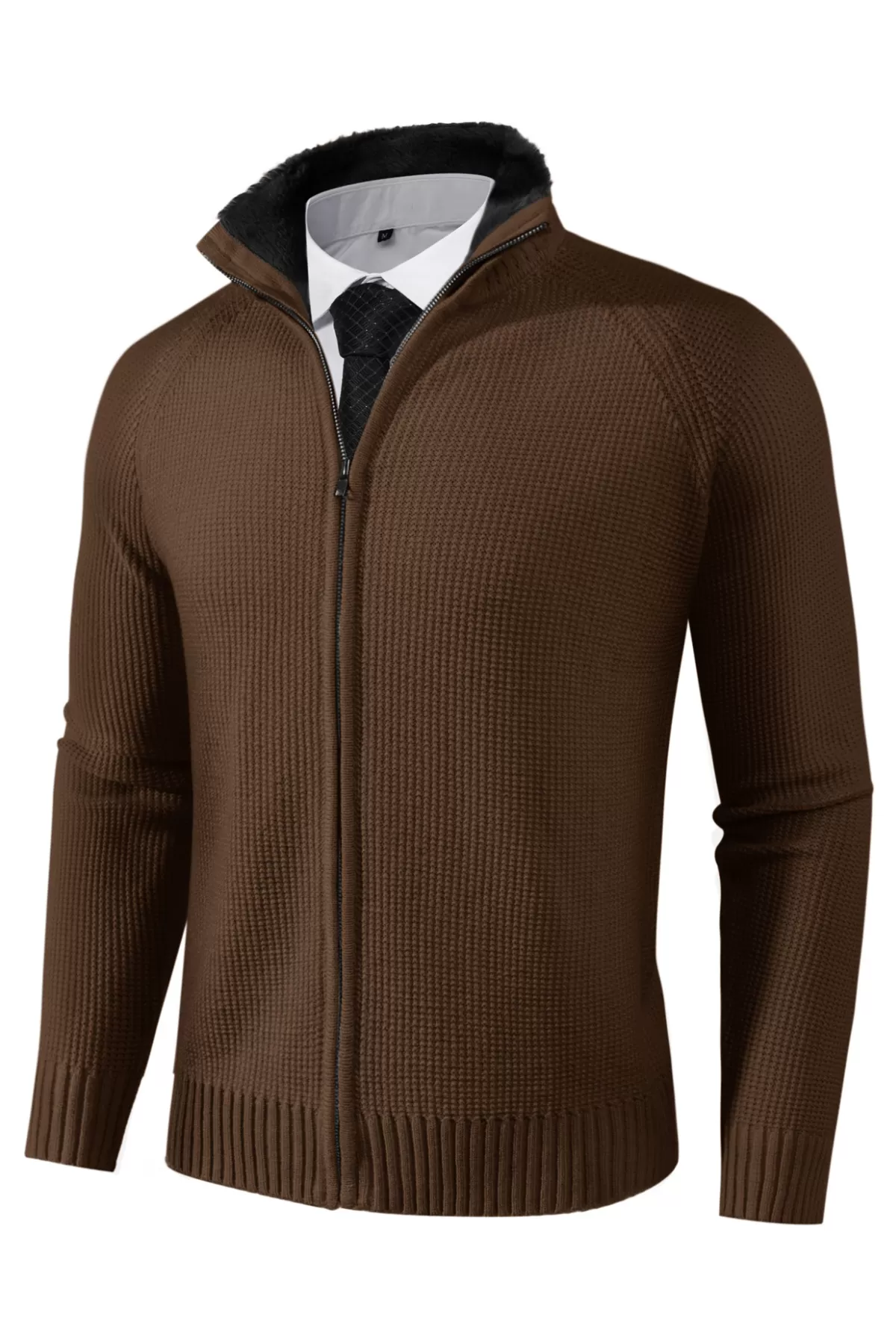 Mens Full Zip Cardigan Sweater Slim Fit Stand Collar Zip Up Sweaters