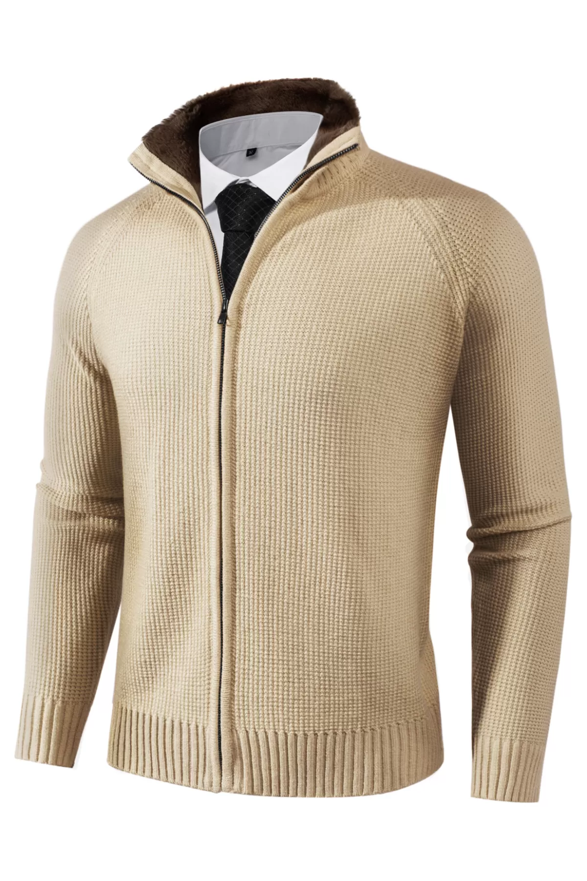 Mens Full Zip Cardigan Sweater Slim Fit Stand Collar Zip Up Sweaters