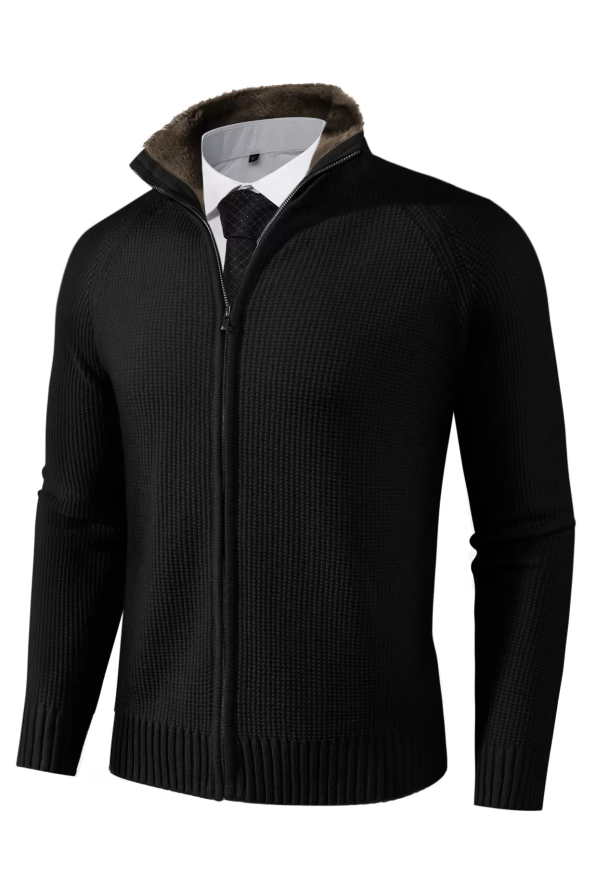 Mens Full Zip Cardigan Sweater Slim Fit Stand Collar Zip Up Sweaters