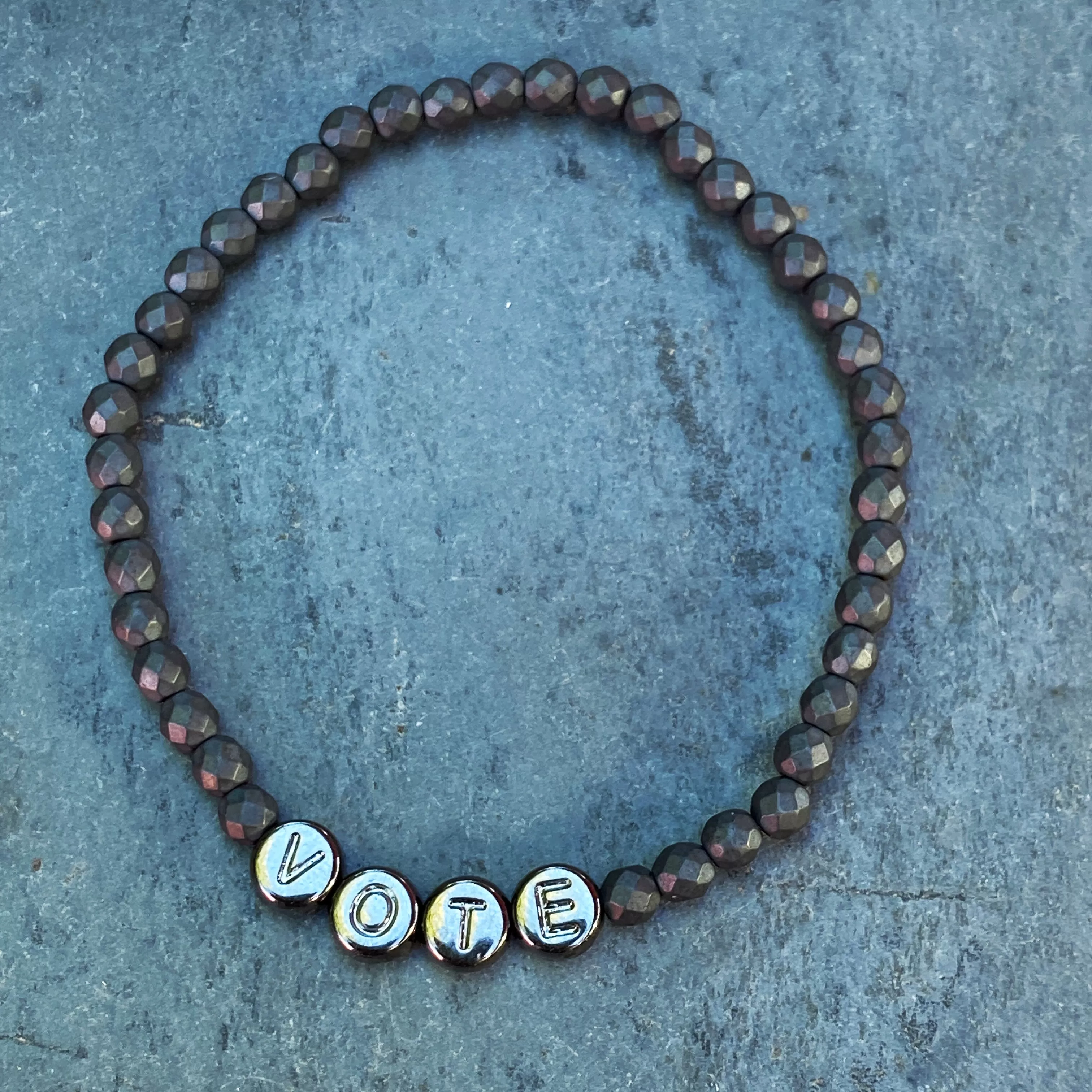 Men's Hematite gemstone VOTE bracelets