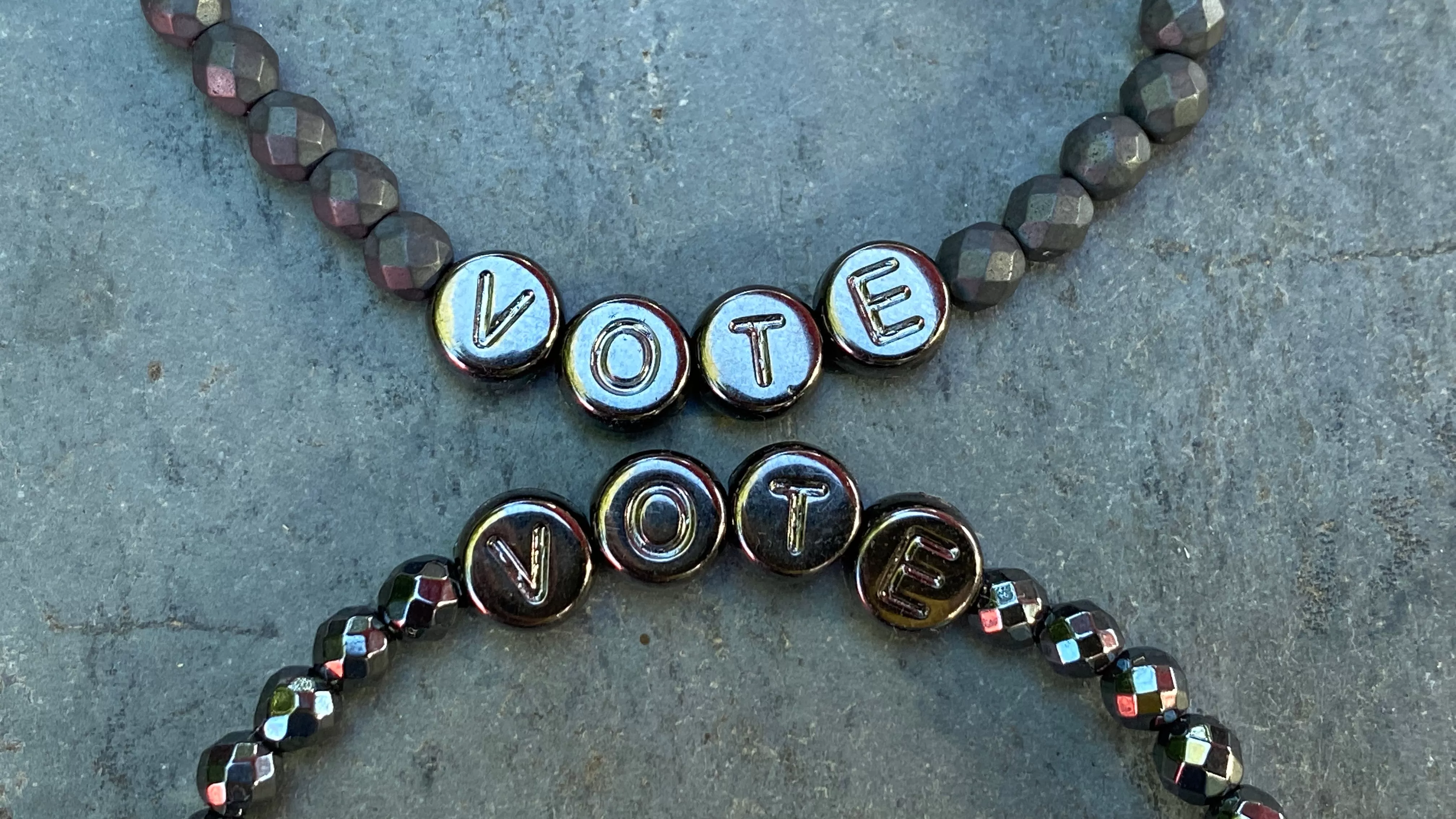 Men's Hematite gemstone VOTE bracelets