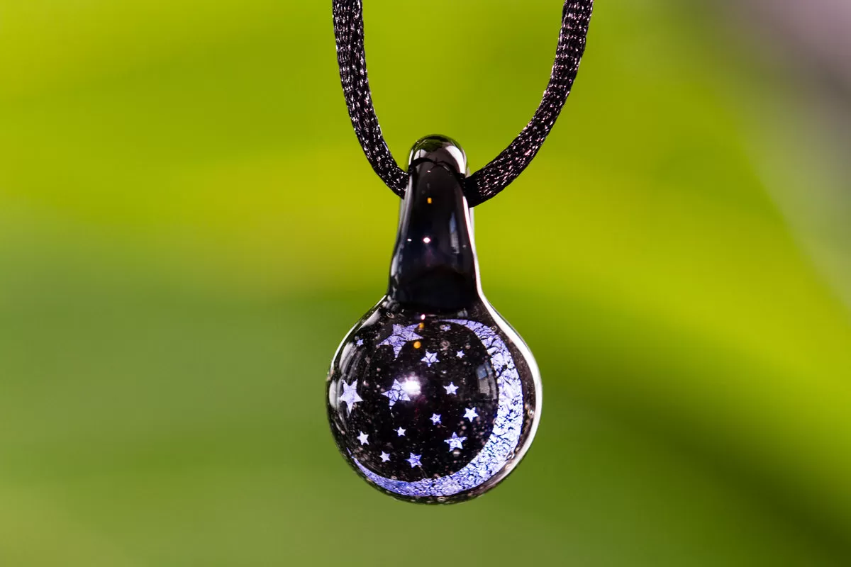 Moon and Stars Hologram Pendant with Infused Cremation Ash