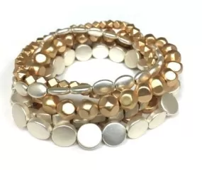 Multi Shape Metal Bracelet Set in Silver/Gold