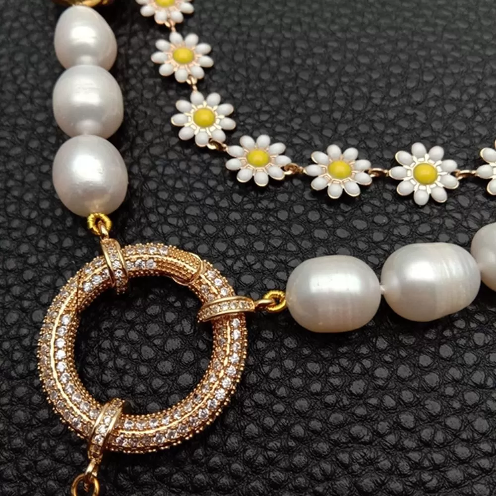 Multilayer Necklaces Charm Jewelry NCJYS46 - Flower Chain and Baroque Pearl