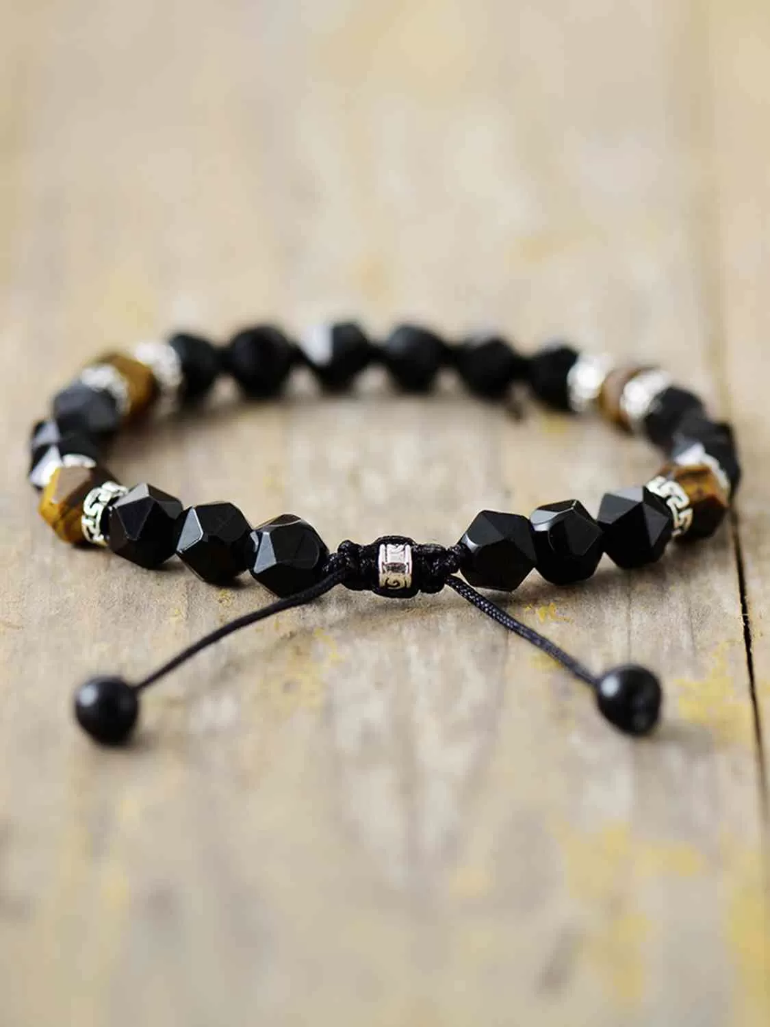 Natural Stone Beaded Bracelet (Caramel/Black)