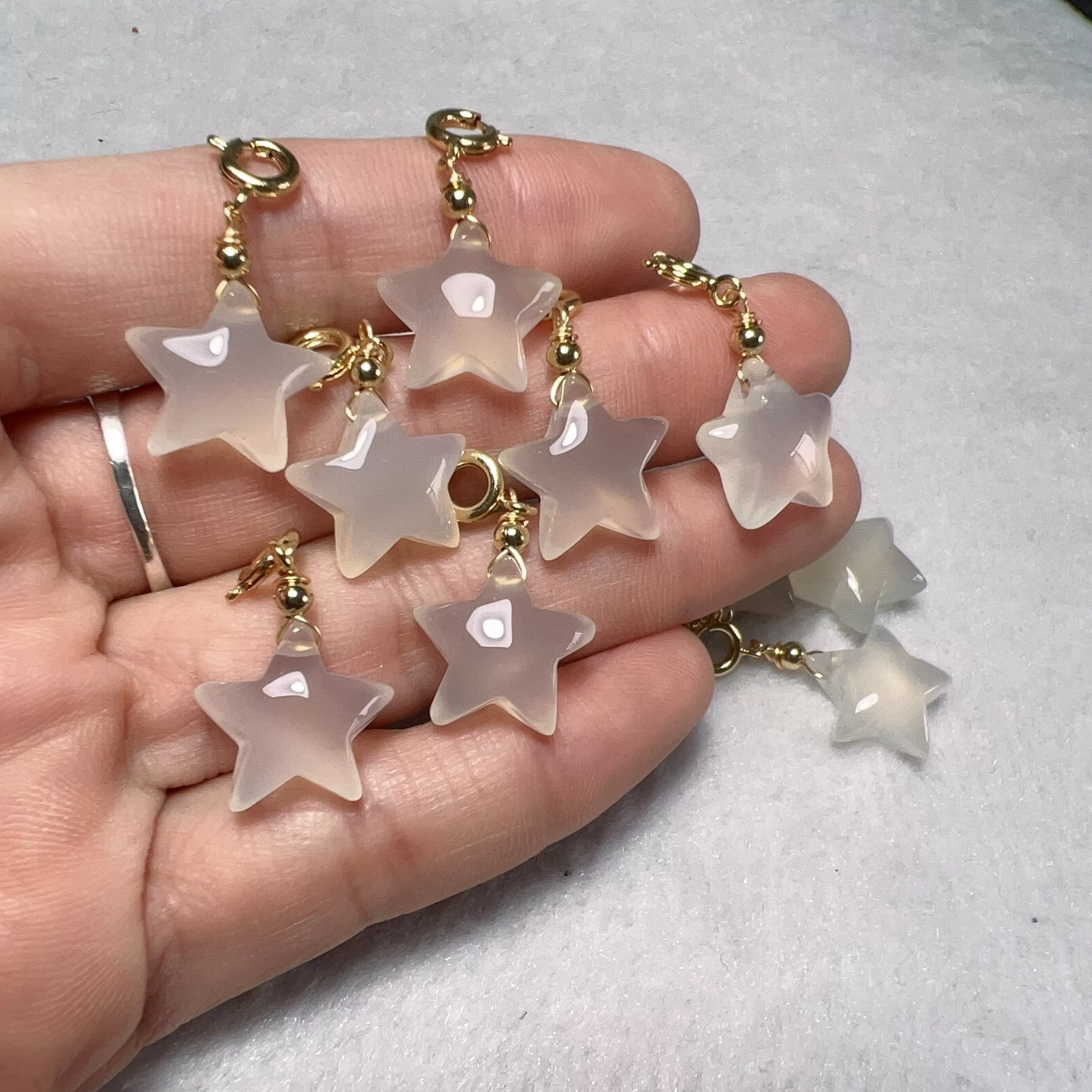 Natural White Chalcedony Star Charms Pendants for DIY Jewelry Project