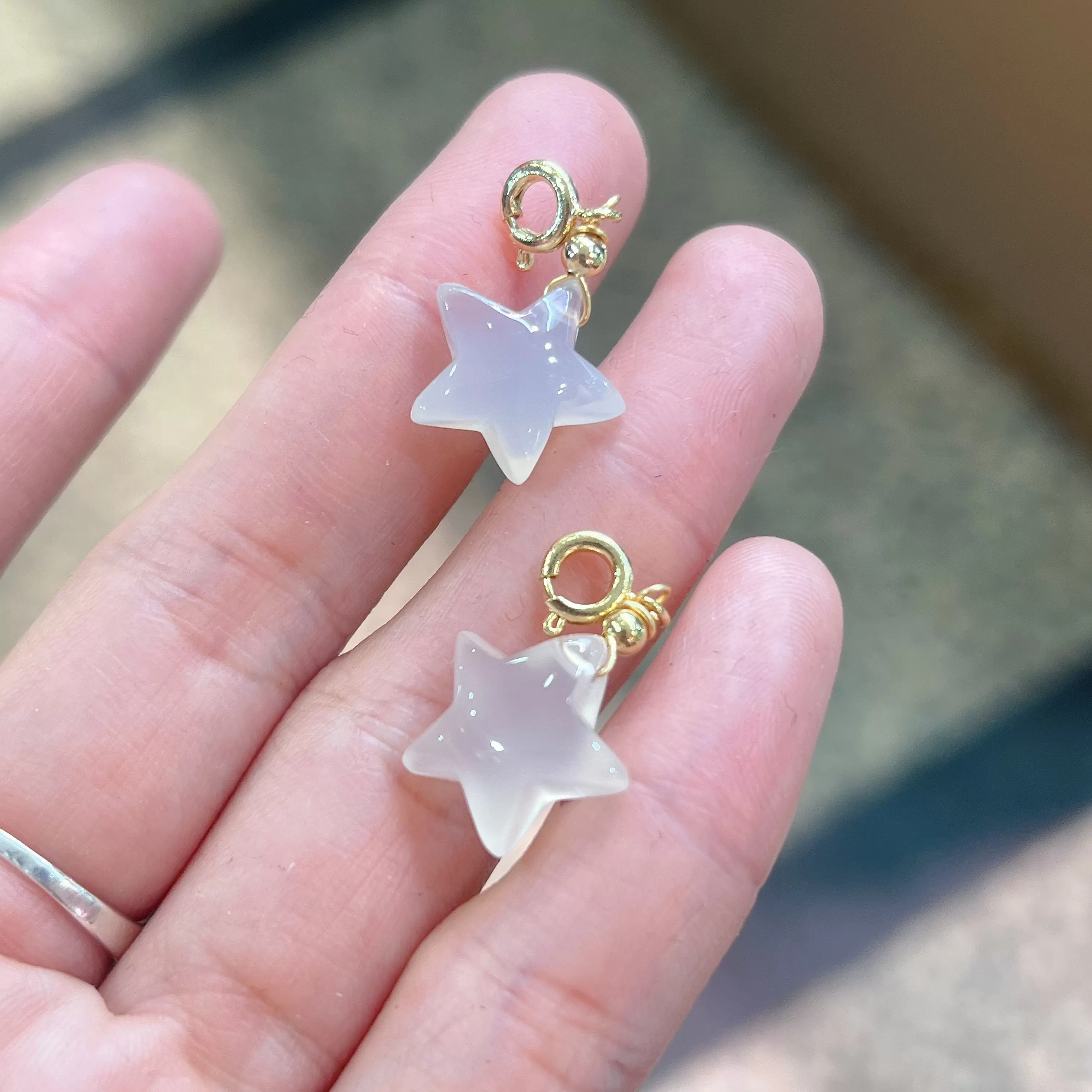 Natural White Chalcedony Star Charms Pendants for DIY Jewelry Project