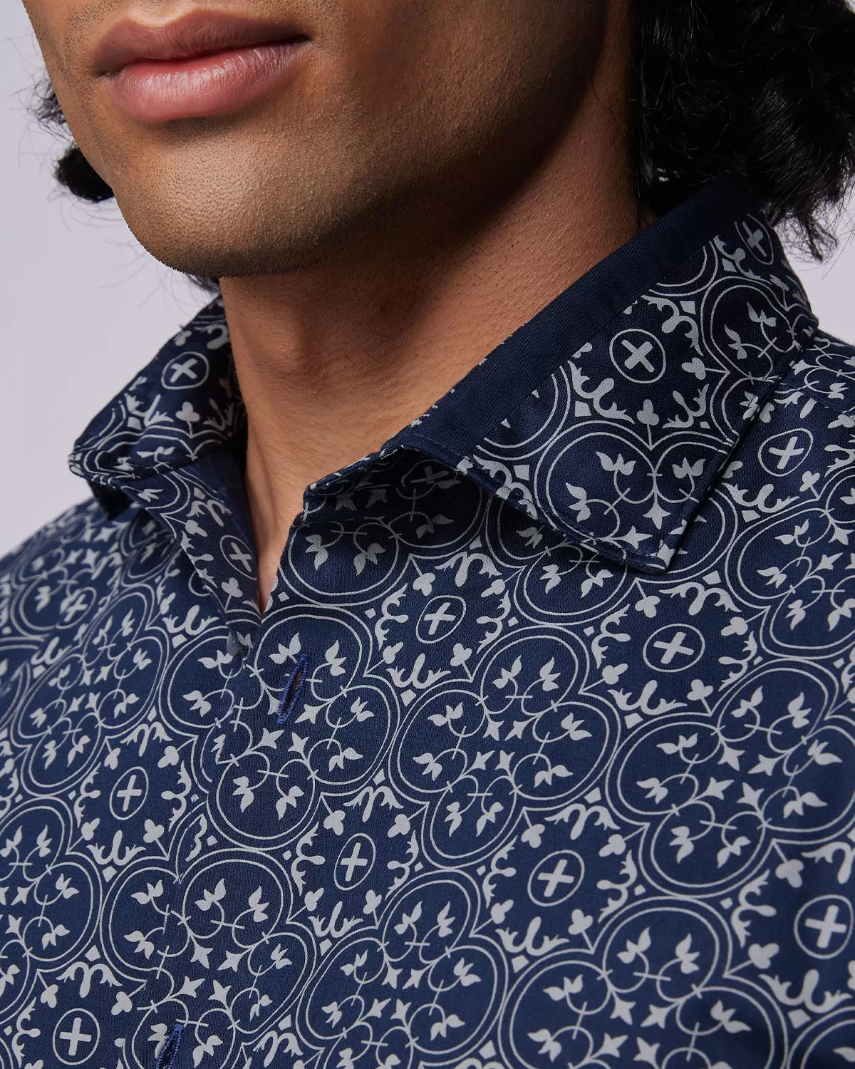 Navy Tile Printed Shirt