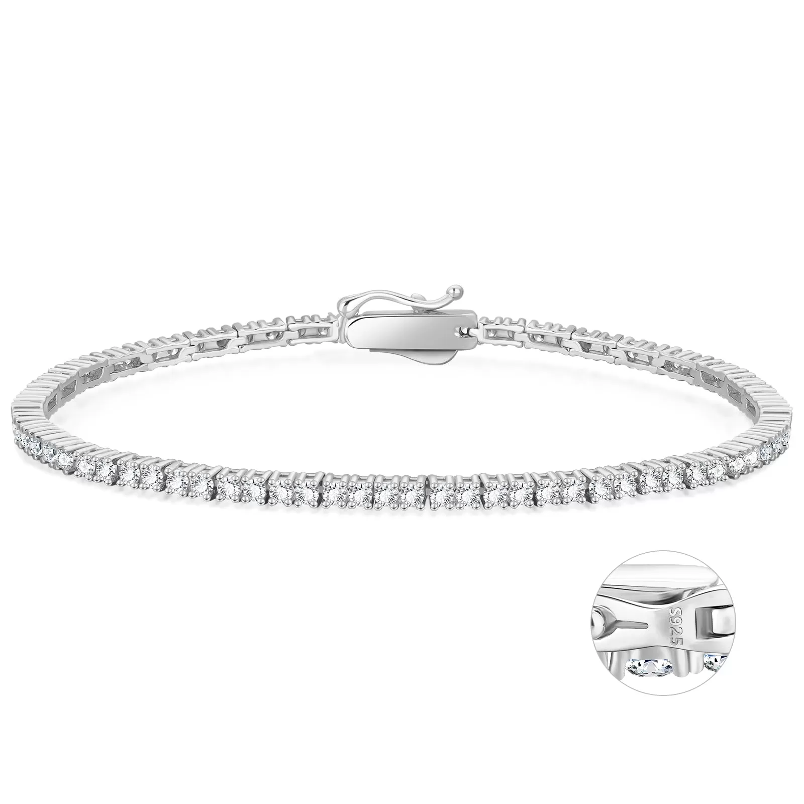 【NEW】2mm 925 Sterling Silver CZ Diamond Tennis Bracelet KRKC