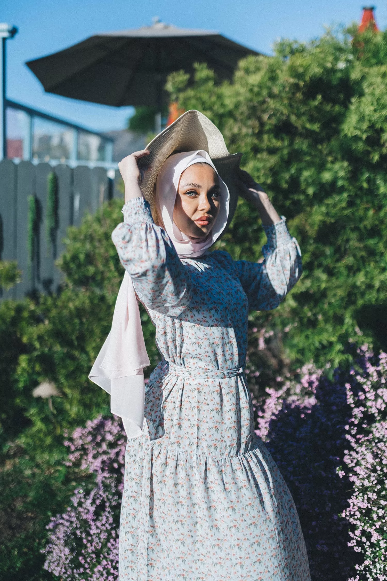 Nova Smock Floral Dress- Sky Blue