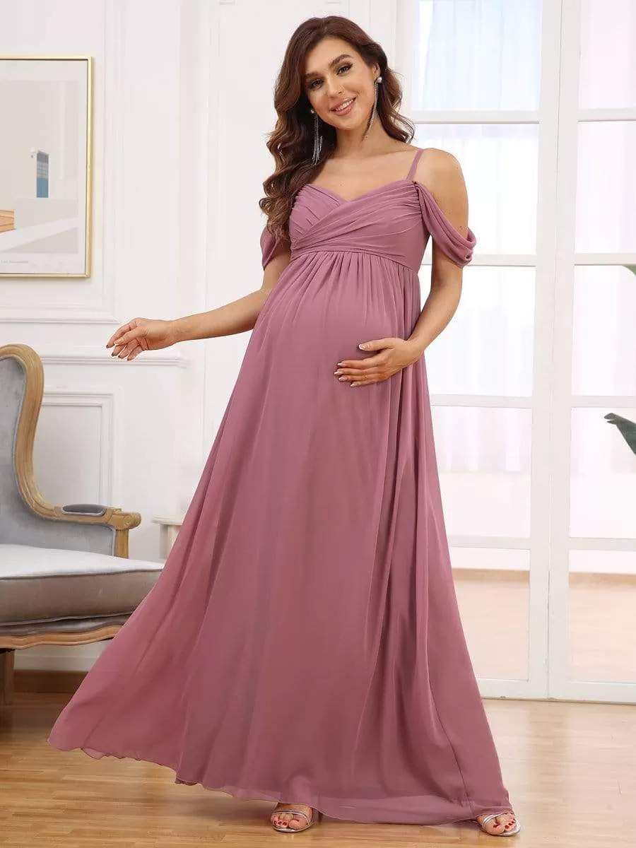 Off-Shoulder Spaghetti Strap A-Line Maternity Dress