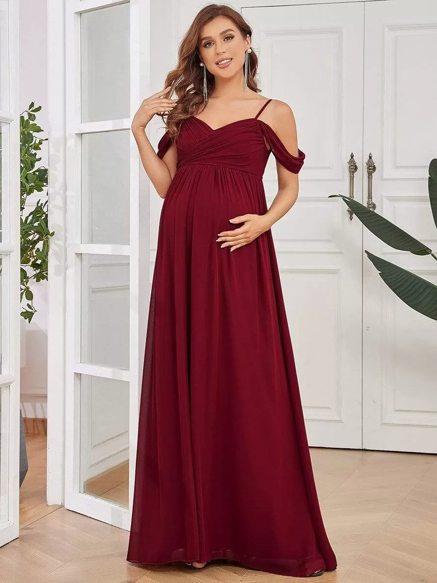 Off-Shoulder Spaghetti Strap A-Line Maternity Dress