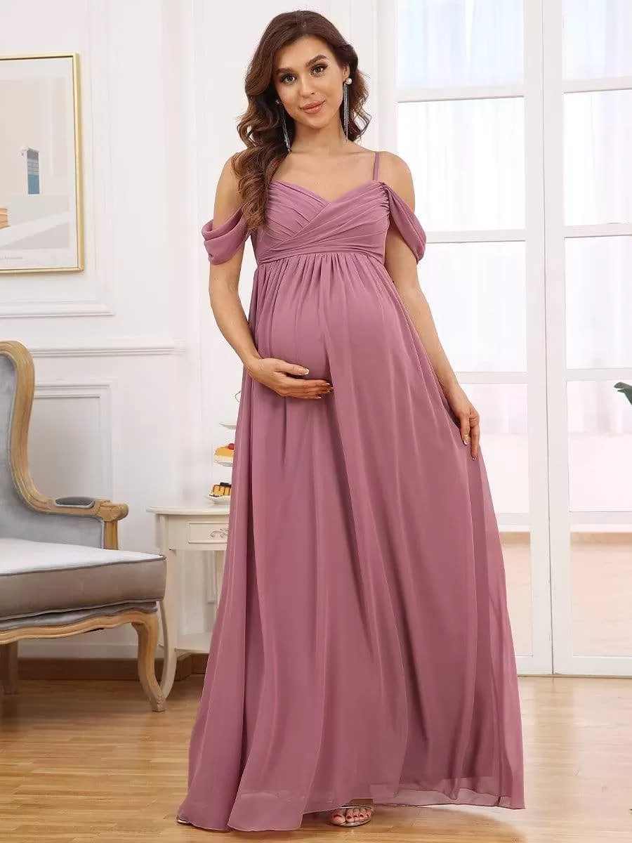 Off-Shoulder Spaghetti Strap A-Line Maternity Dress