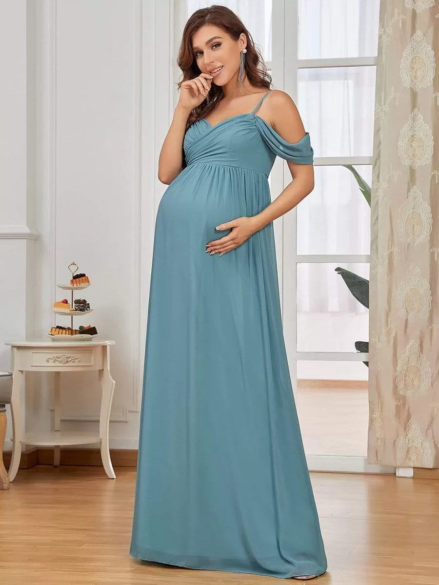 Off-Shoulder Spaghetti Strap A-Line Maternity Dress