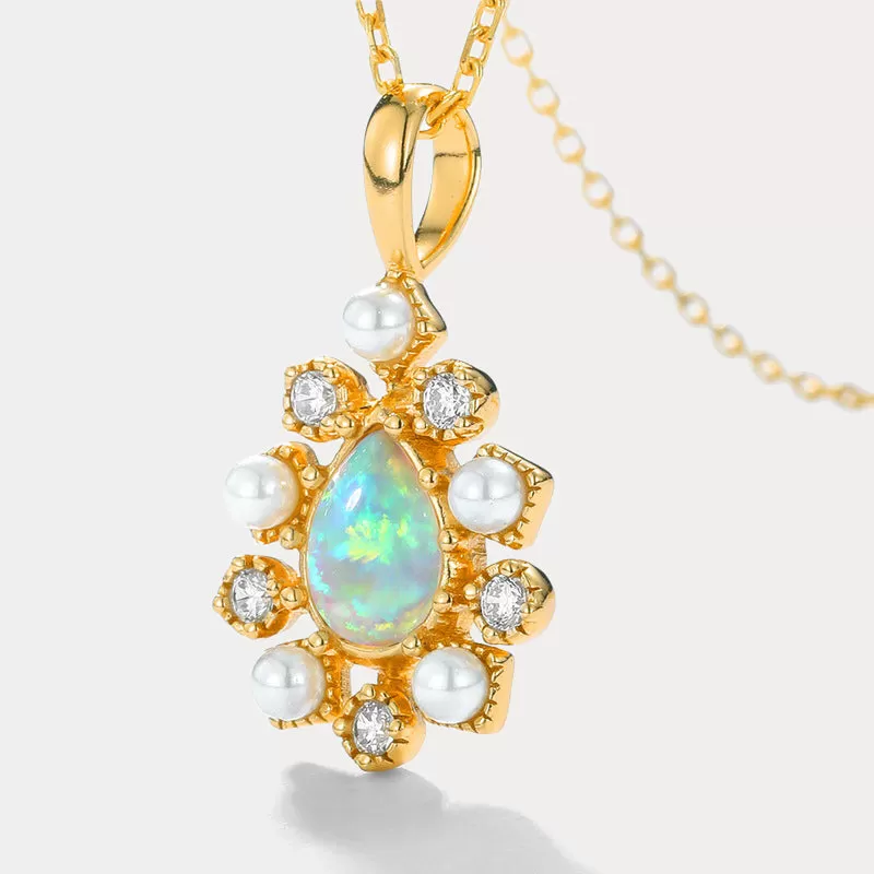 Opal Diamond Pendant Clavicle Necklace