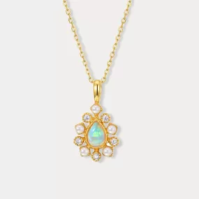 Opal Diamond Pendant Clavicle Necklace