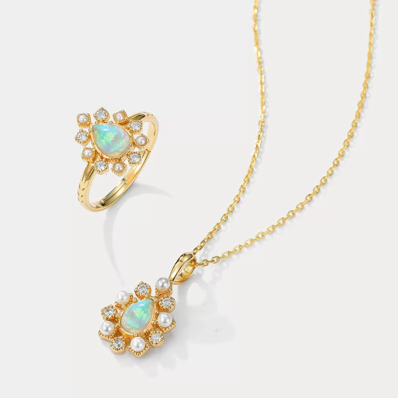 Opal Diamond Pendant Clavicle Necklace