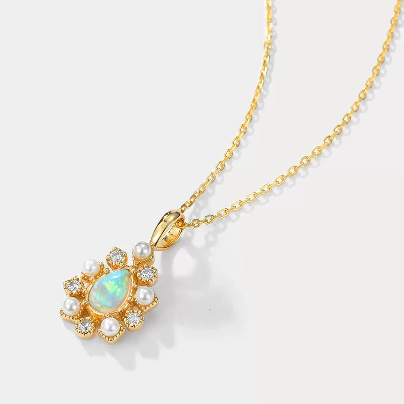 Opal Diamond Pendant Clavicle Necklace