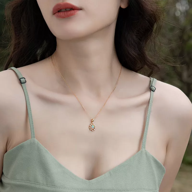 Opal Diamond Pendant Clavicle Necklace