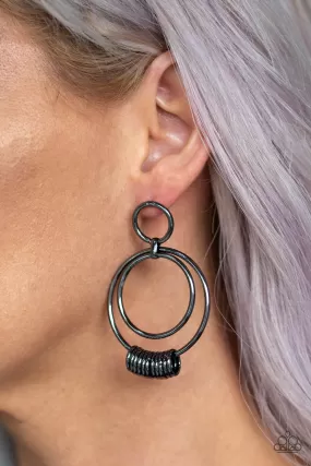 Paparazzi Earring ~ Retro Revolution - Black Post Earring