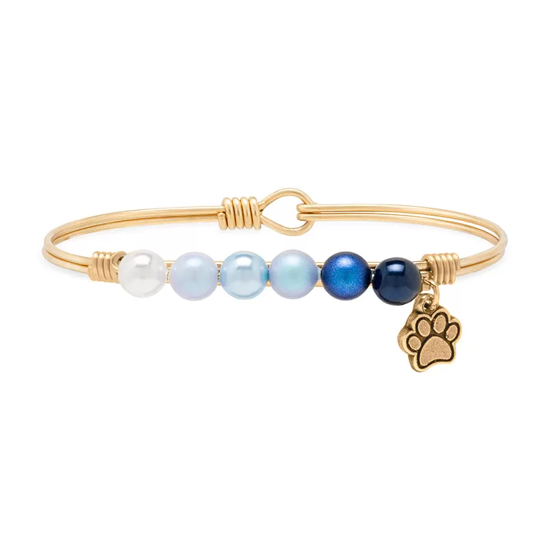 Pawprint Crystal Pearl Bangle Bracelet in Blue Ombre