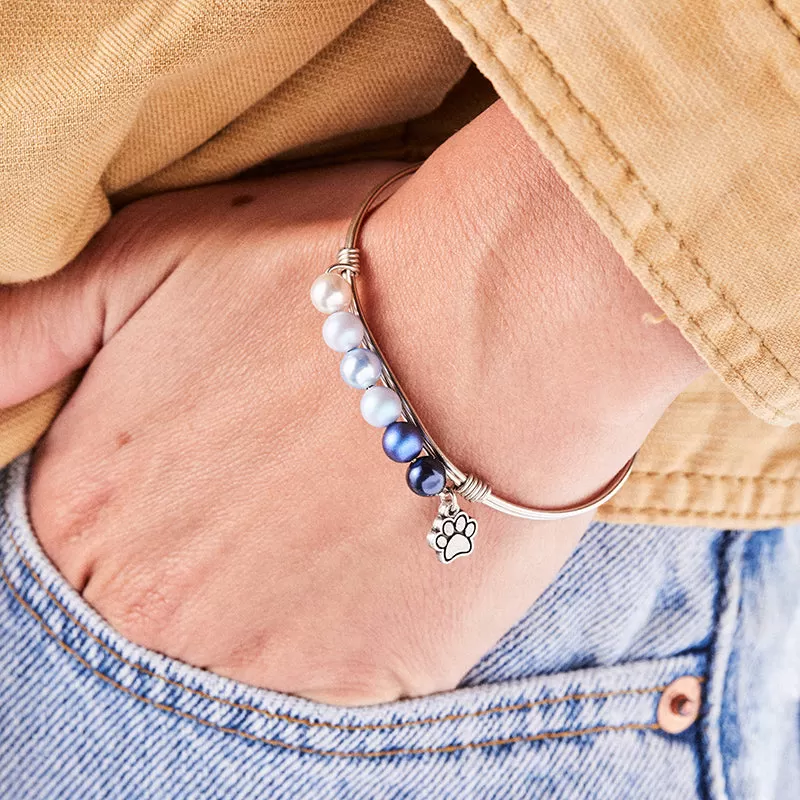 Pawprint Crystal Pearl Bangle Bracelet in Blue Ombre