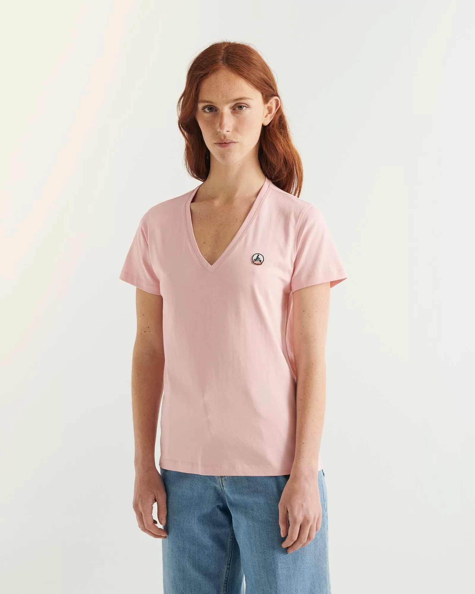 Peach pink Cancun 2.0 plain organic cotton V-neck T-shirt