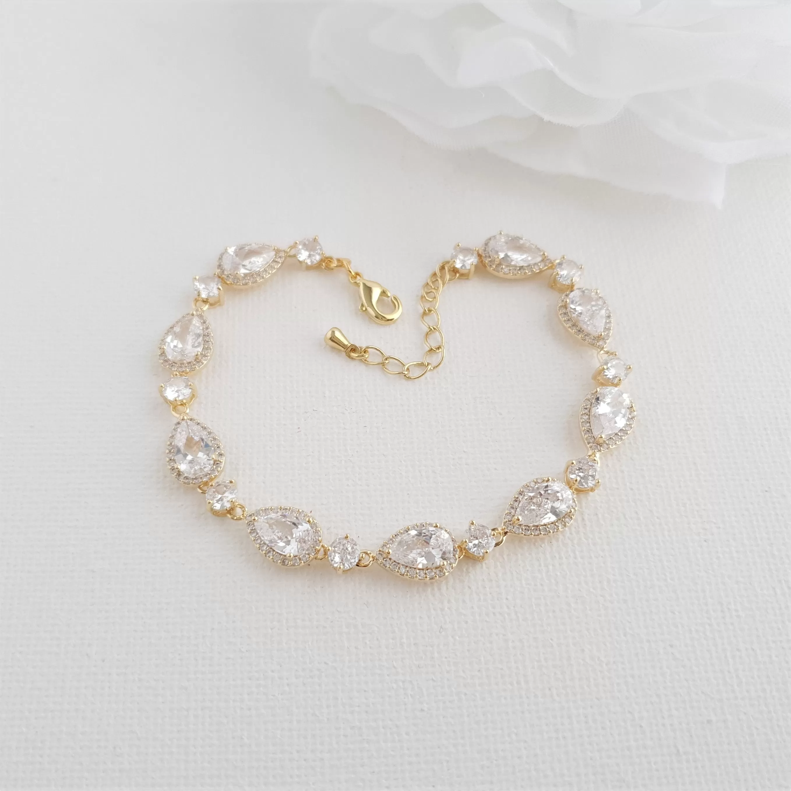 Pear Shaped Rose Gold Bridal Bracelet-Emma