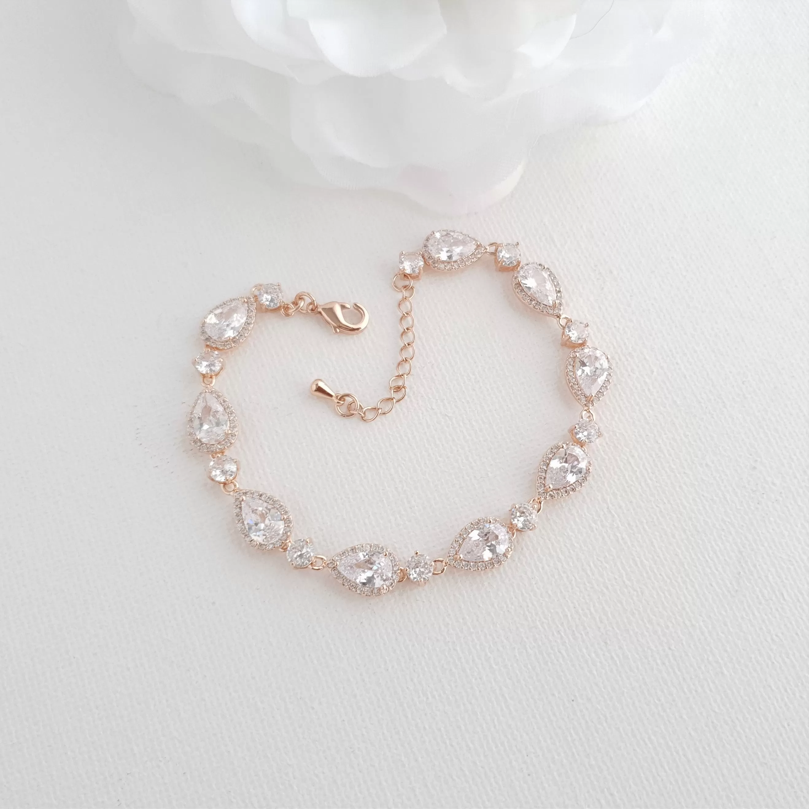 Pear Shaped Rose Gold Bridal Bracelet-Emma