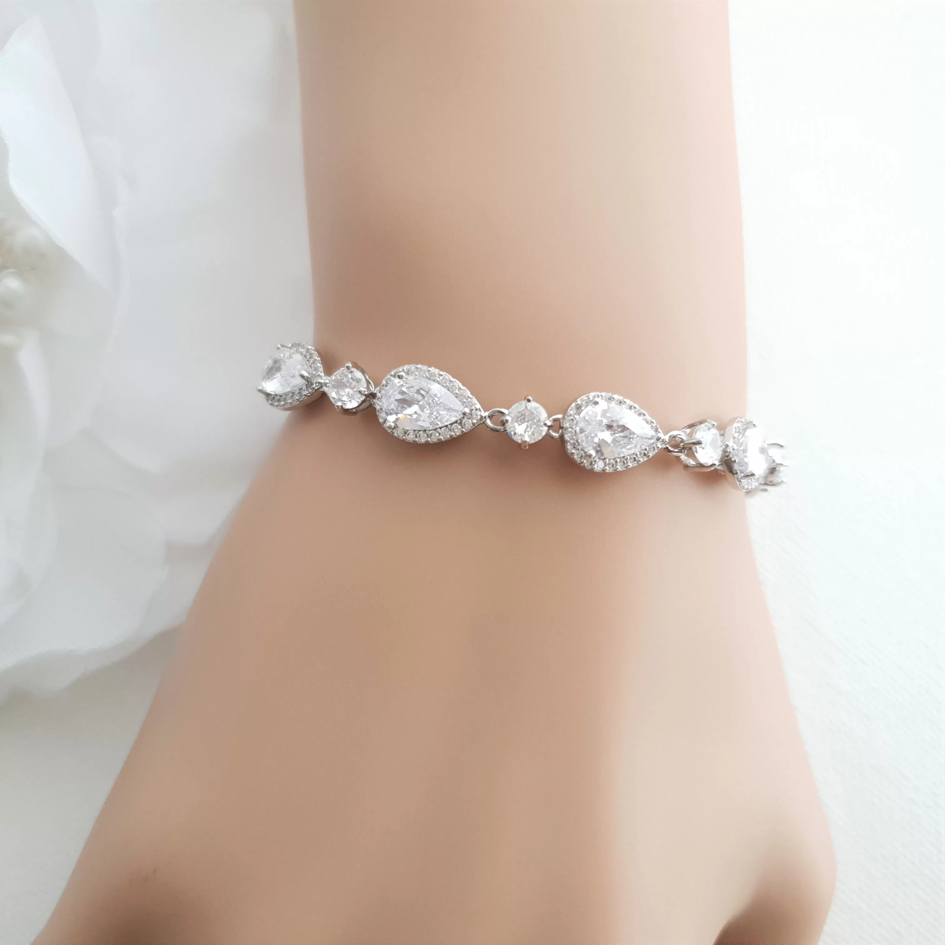 Pear Shaped Rose Gold Bridal Bracelet-Emma