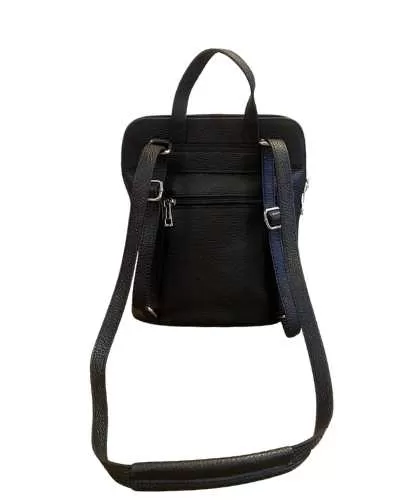 PIANELLA Small Three in One Italian Leather Backpack/Shoulder/Crossbody bag, Black