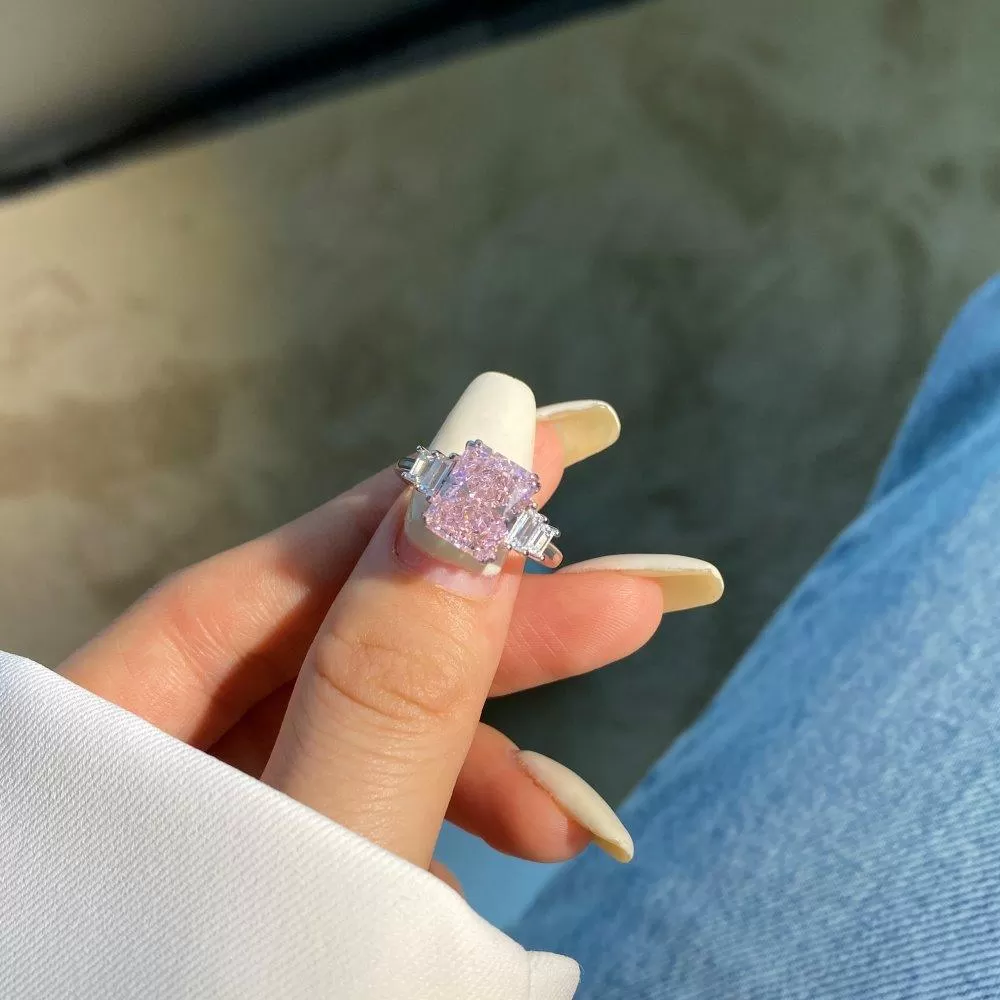 Pink CZ Cushion Fashion Ring