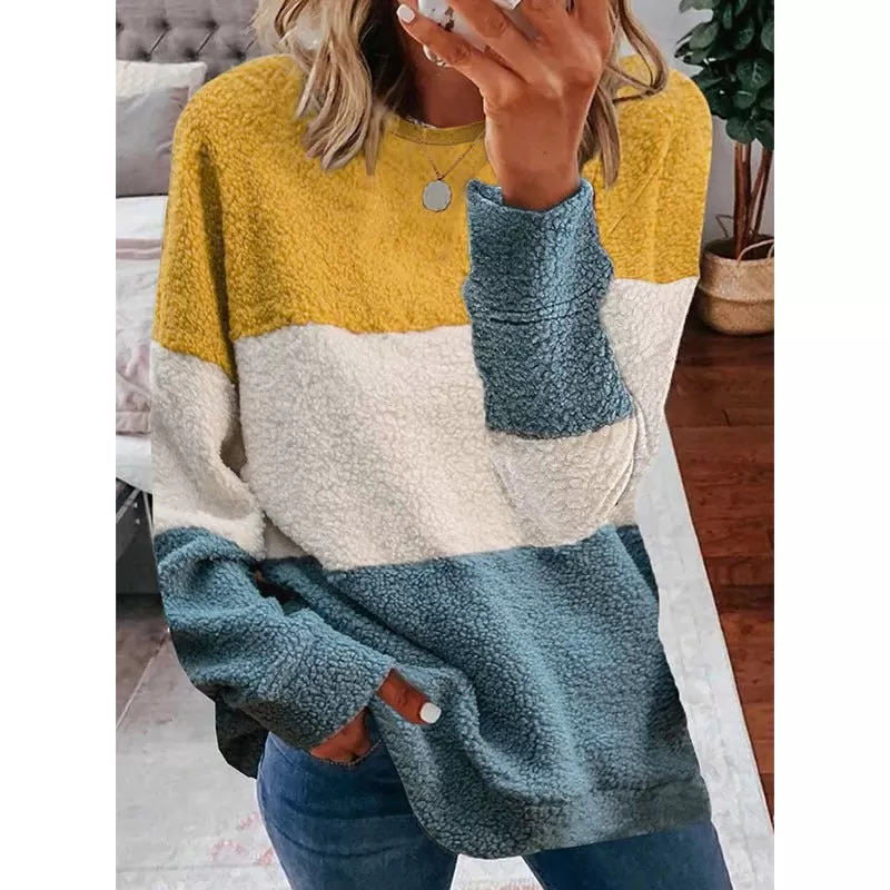 Plush stitching contrast coat women's sweater