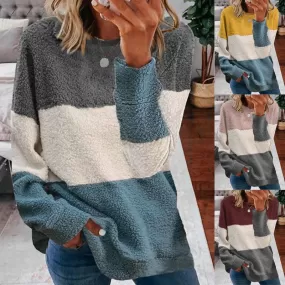 Plush stitching contrast coat women's sweater