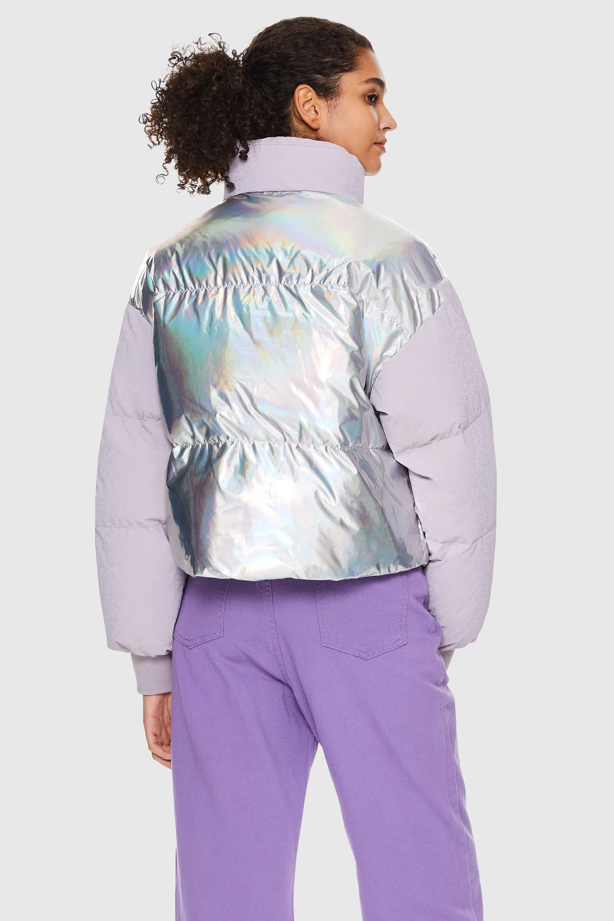 Puff-O Colorlay Lightweight Short Metallic Puffer Jacket - Sky Blue