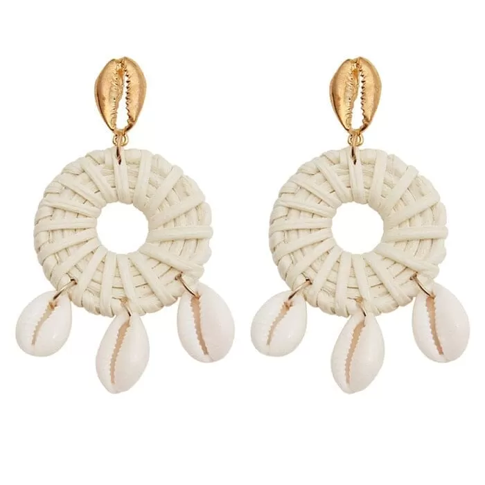 Puka Shell Cowrie Statement Dangle Earrings