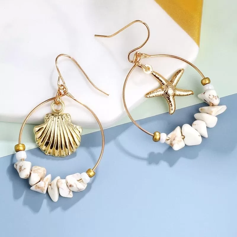 Puka Shell Cowrie Statement Dangle Earrings