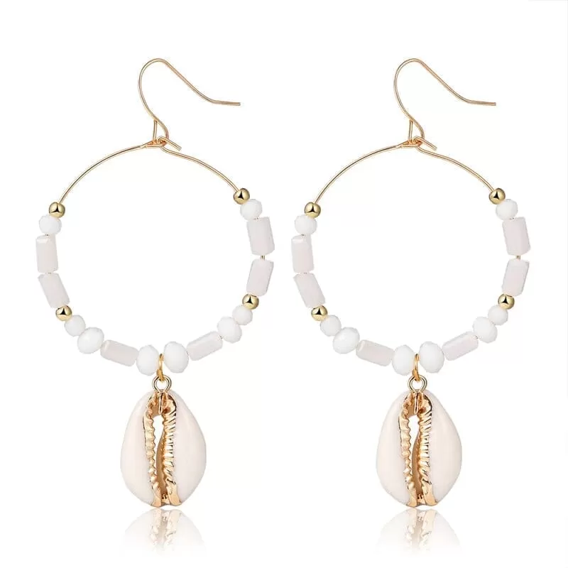 Puka Shell Cowrie Statement Dangle Earrings